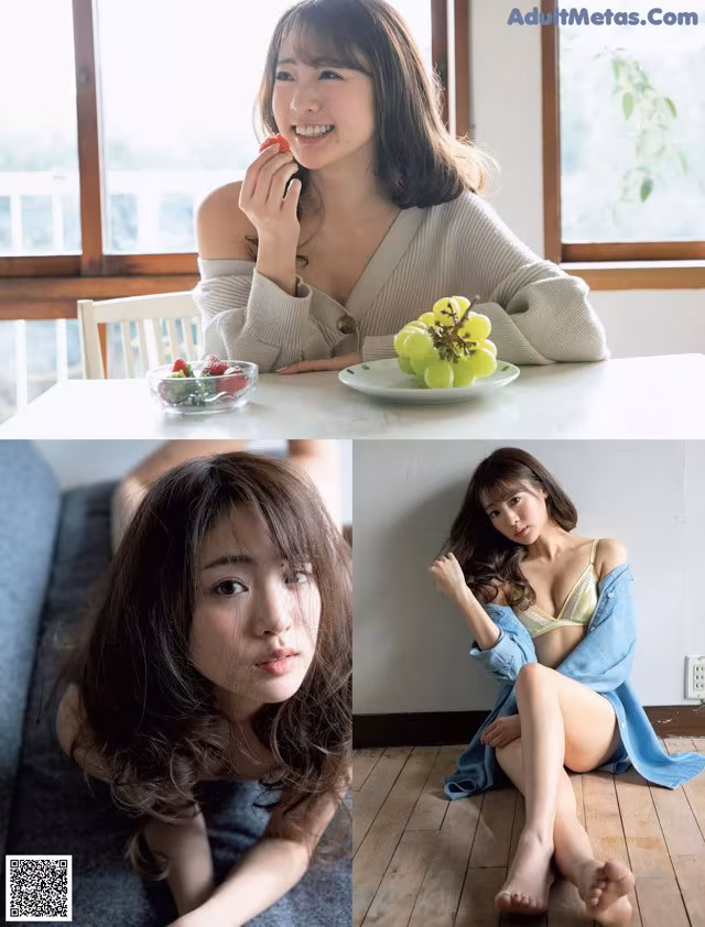 A woman sitting on the floor eating a bowl of fruit.