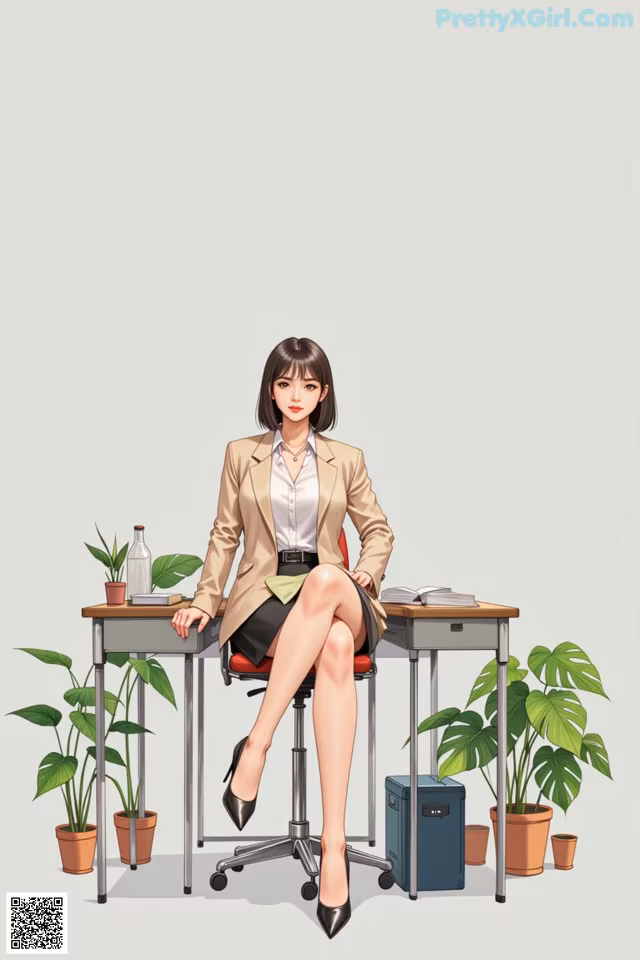 A woman sitting at a desk in an office.