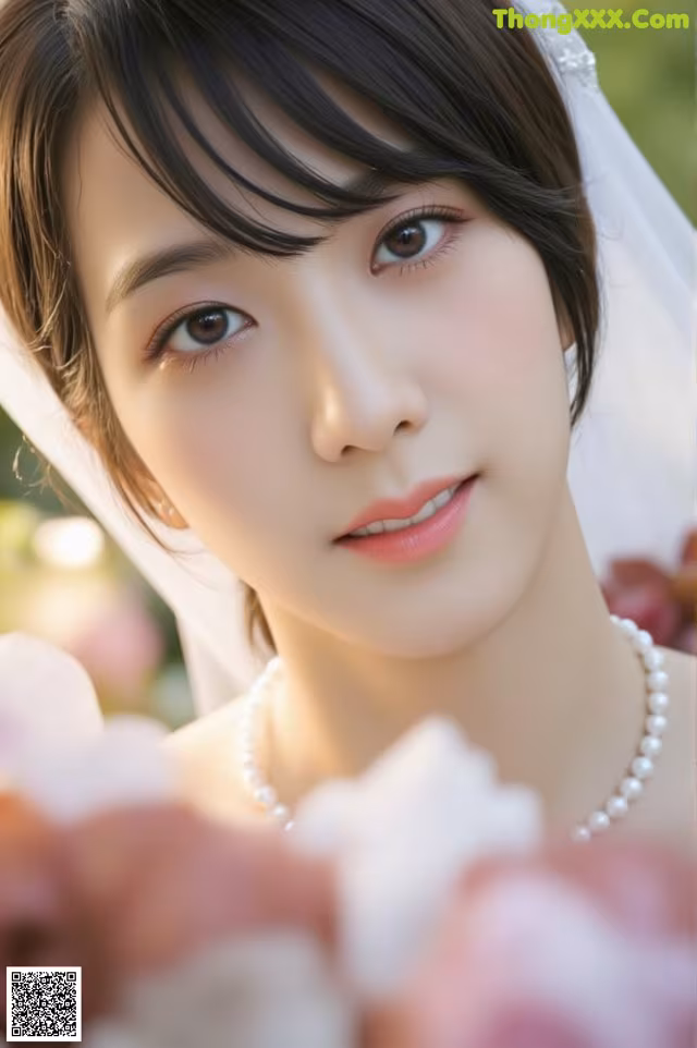 A woman in a wedding dress holding a bouquet of flowers.
