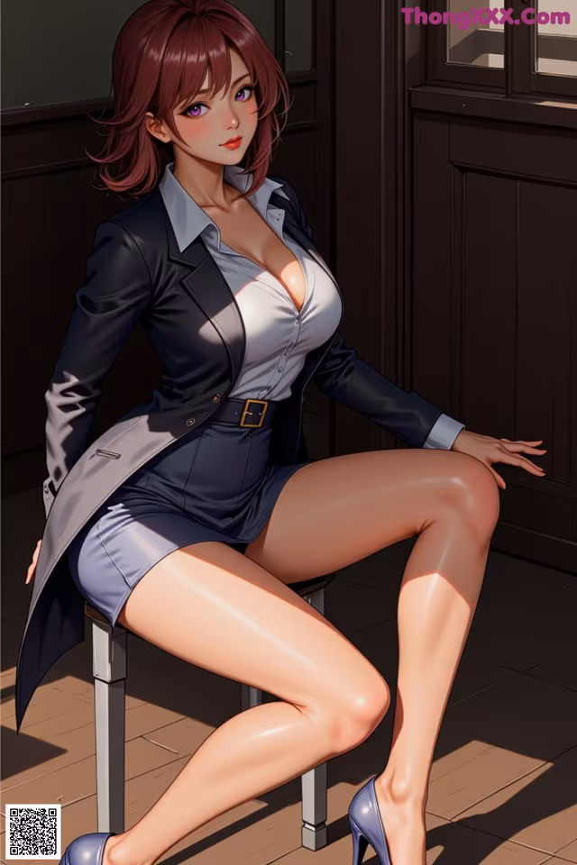 A woman sitting on top of a chair in a room.